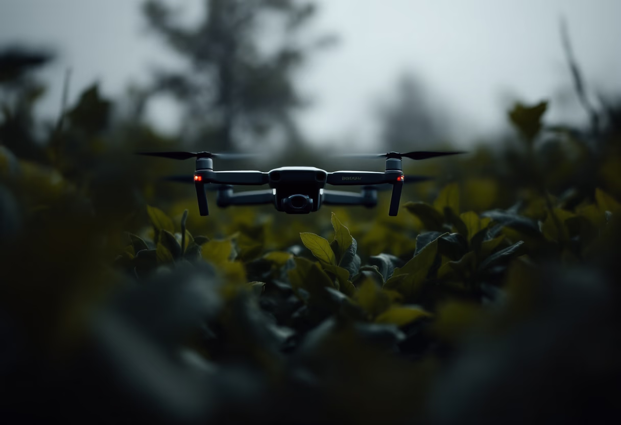 image of drone surveying crops