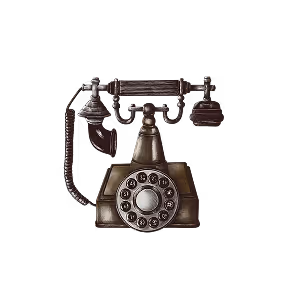 Vintage rotary dial telephone with a separate earpiece and mouthpiece in dark brown and brass tones.