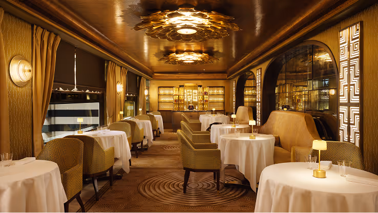 Overlooking The Savoy’s famous entrance, Restaurant 1890 by Gordon Ramsay is a delicious jewel box of polished wood and low light. It pays homage to the culinary titan Auguste Escoffier, who joined the hotel in 1890 and created the famous Peach Melba.