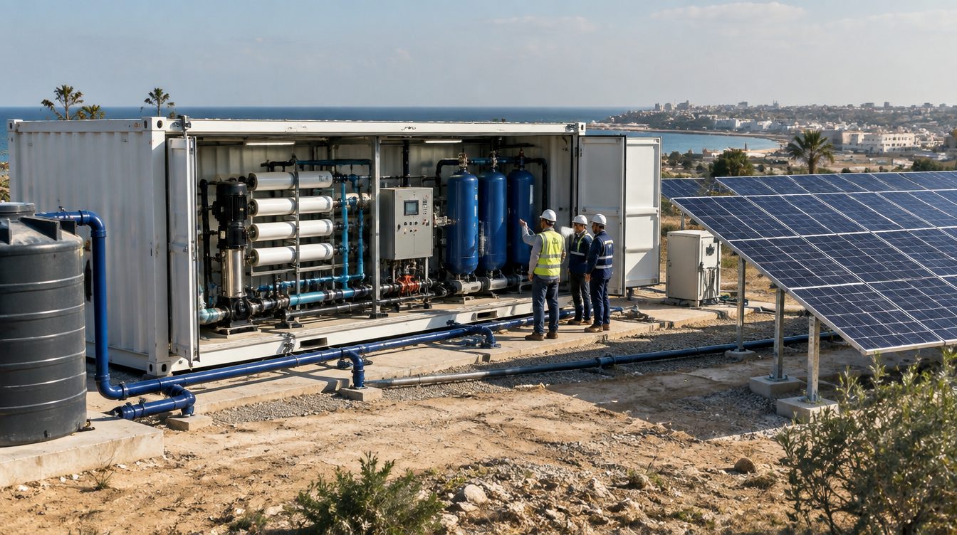 Solar-powered containerized water treatment plant for infrastructure and recovery projects in Gaza