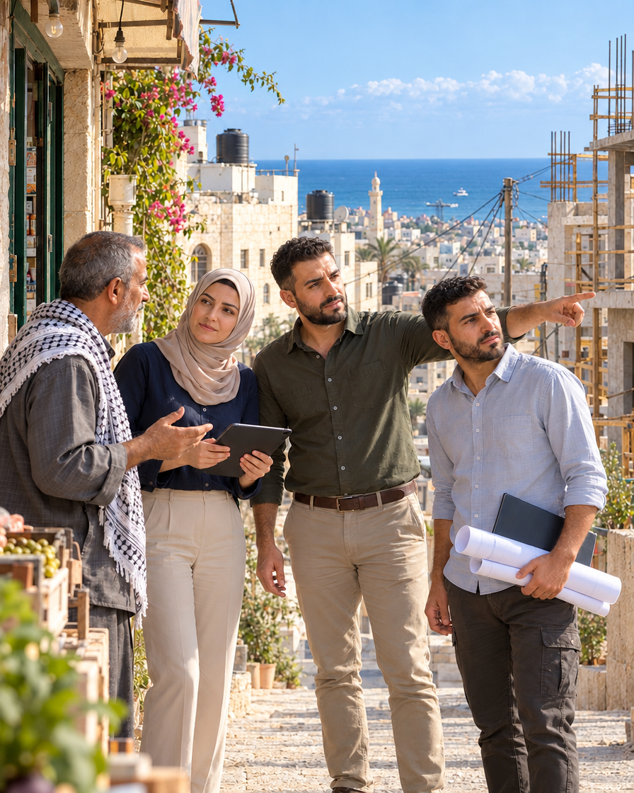 Virelia team engaging with the local community in Gaza to understand site conditions, access constraints and project requirements