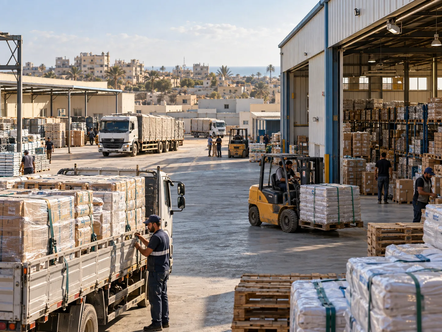 Logistics and warehouse operations at Virelia’s established base in Deir Al Balah, Gaza, Palestine.