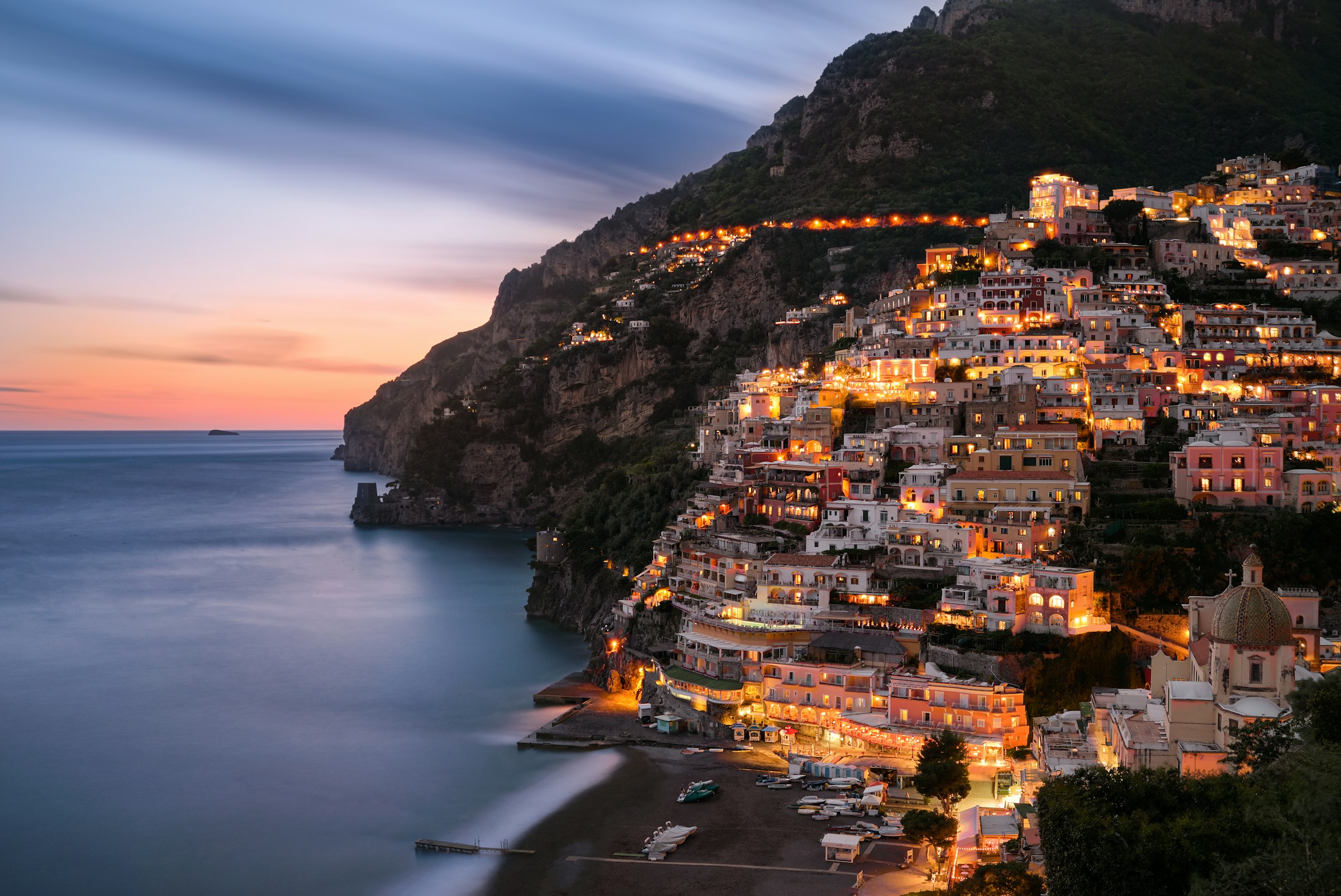 Positano on the Amalfi Coast at blue hour