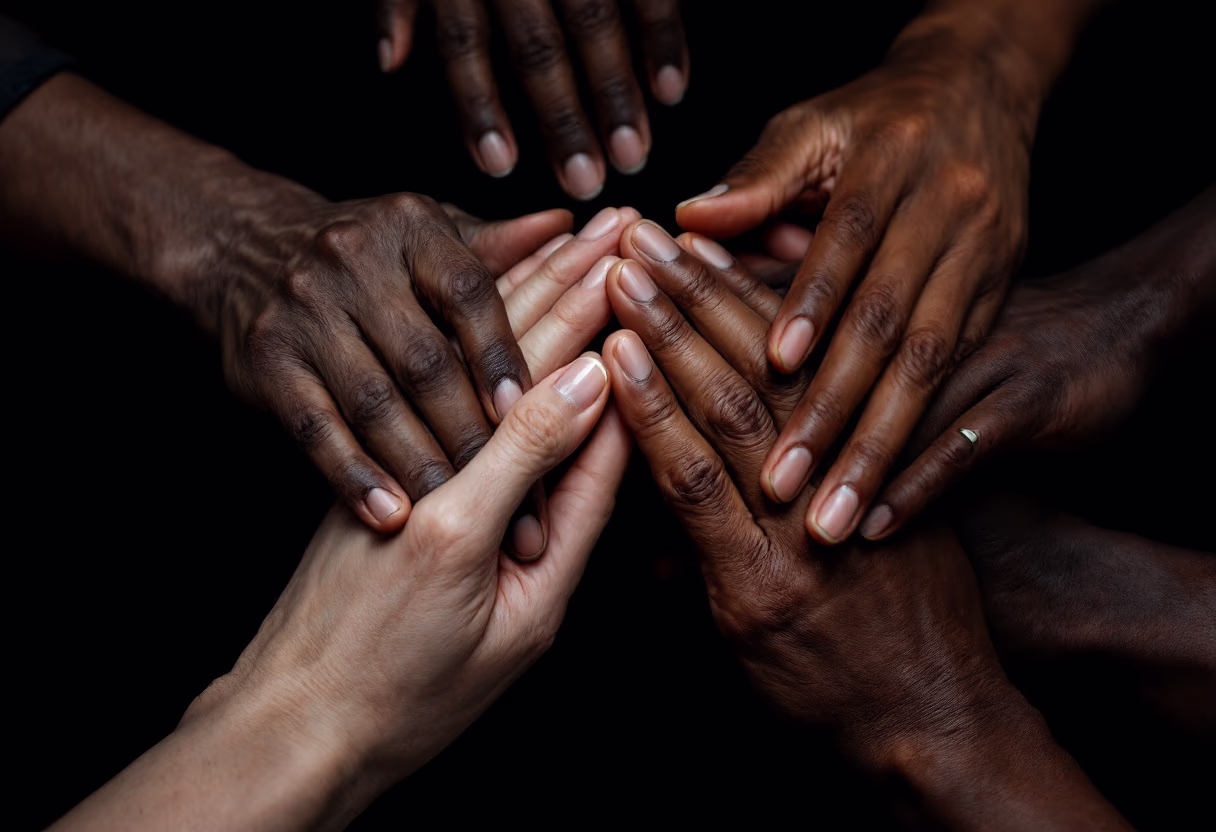 [background image] image of hands working together (for a humanitarian aid nonprofit)