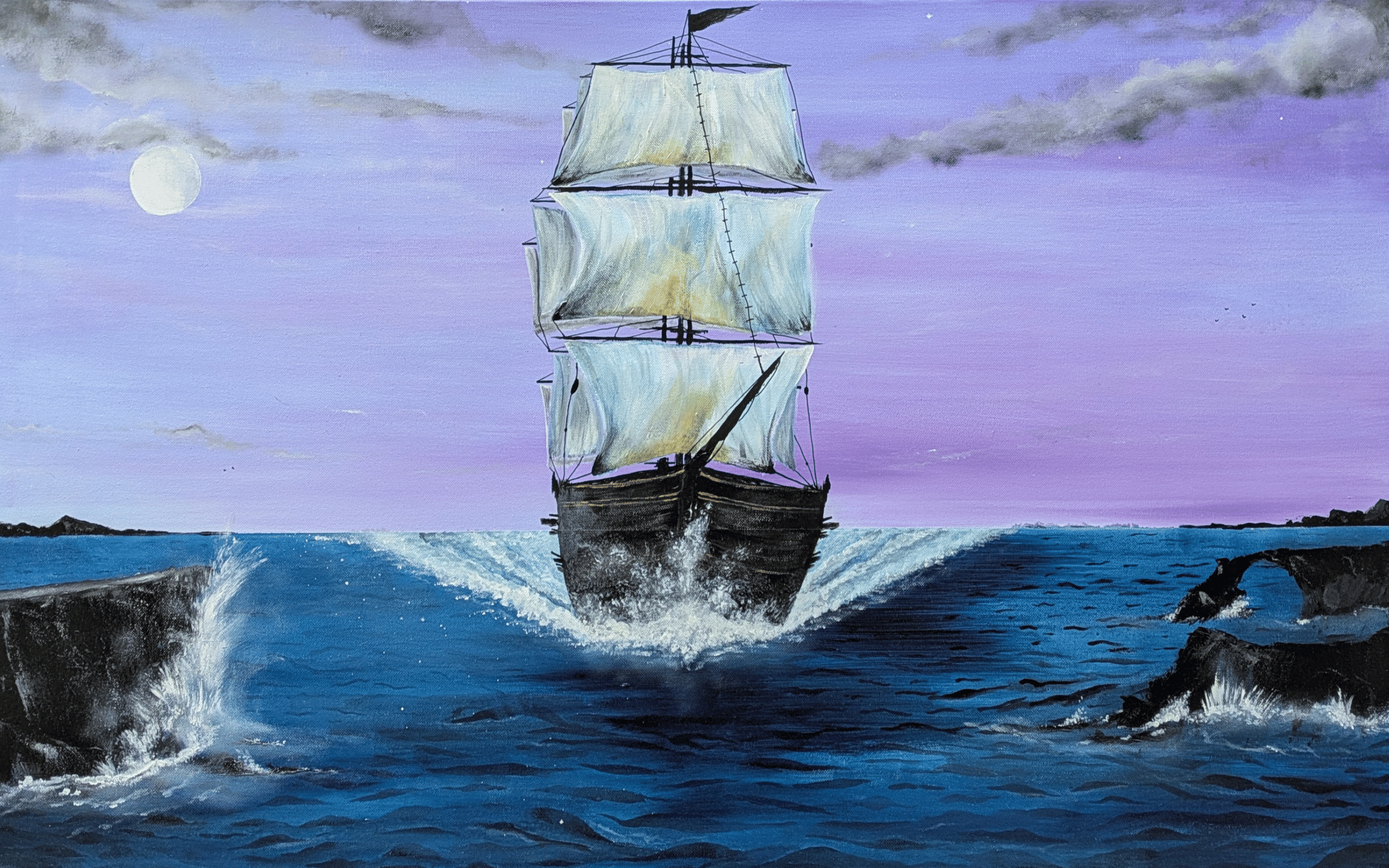 Ship in the purple night