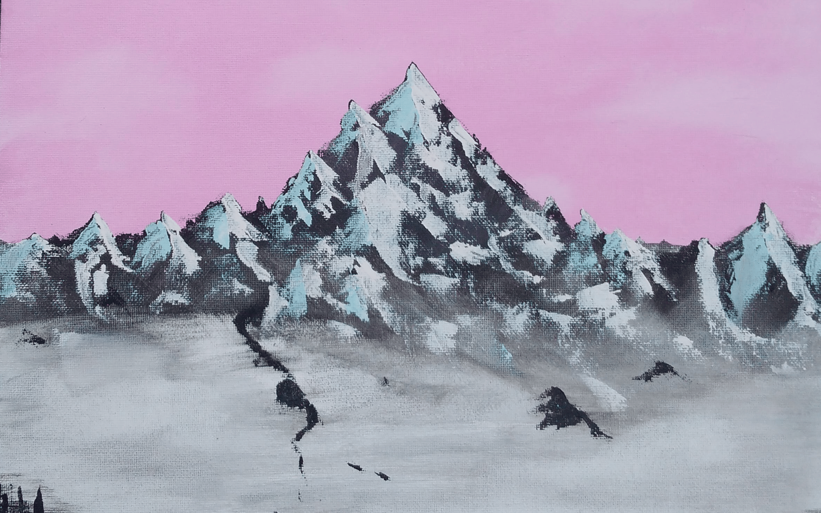 Snowy Mountains & Pink Sky