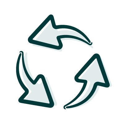 Icon of three curved arrows forming a circular cycle, indicating a continuous process.