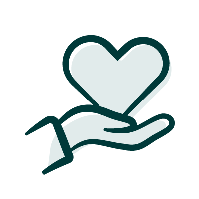 Icon of an open hand holding a heart symbol.