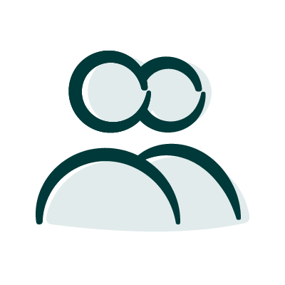 Icon of two overlapping abstract human figures representing a group or couple.