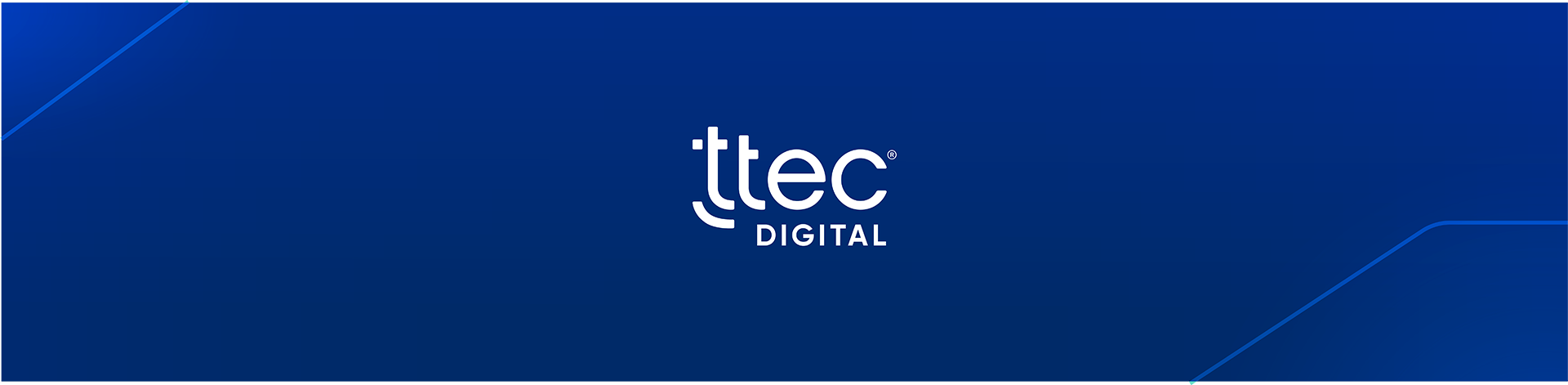 Ttec Digital logo centered on a blue background with subtle diagonal line accents.