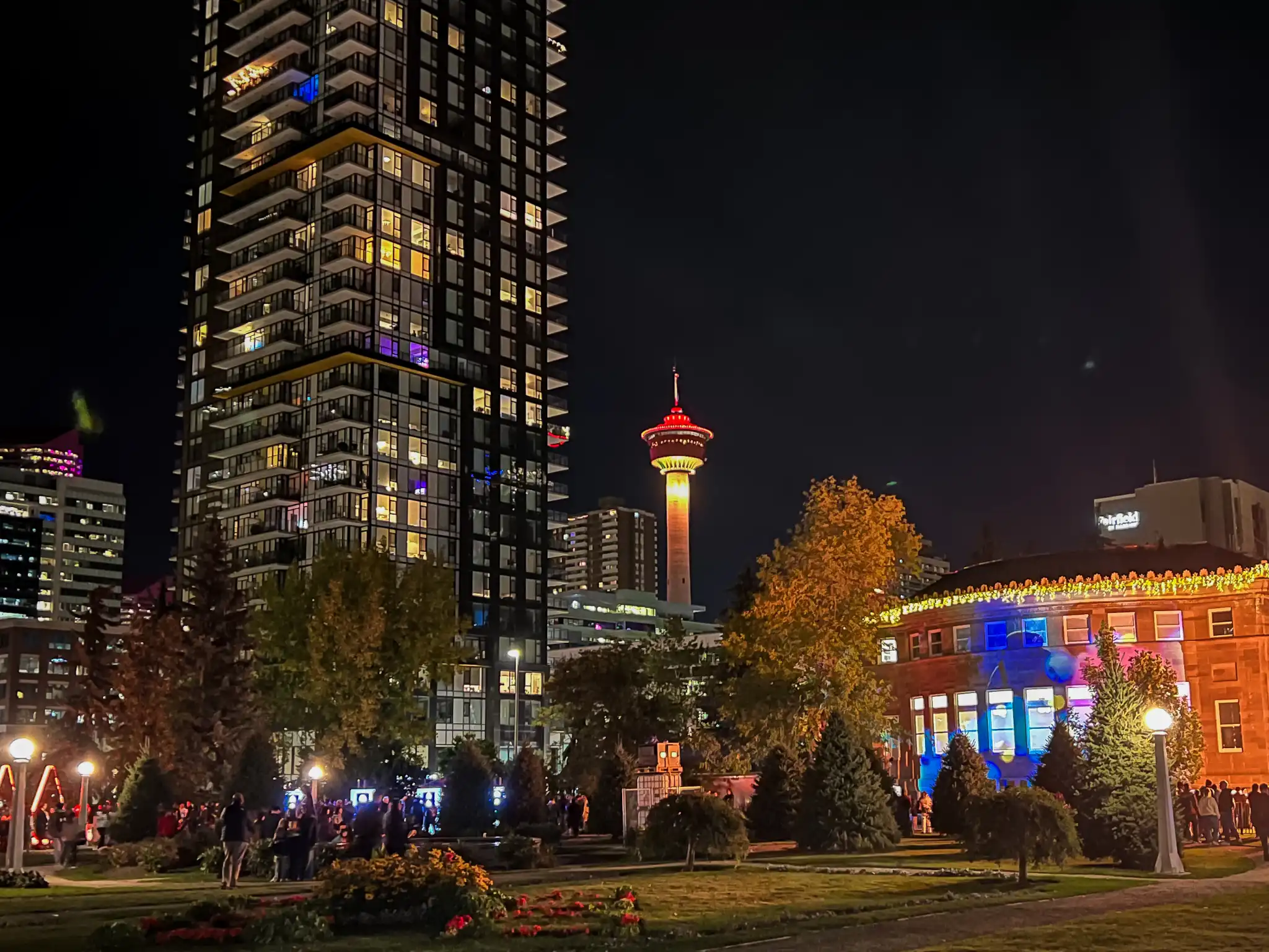 Park at night in downtown Calgary