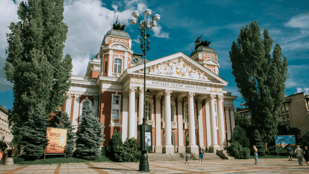 Image shows Ivan Vazov National Theatre, in Sofia, Bulgaria.