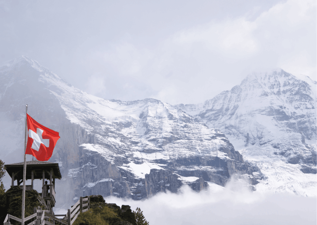 An image of a snowy landscape in Switzerland.