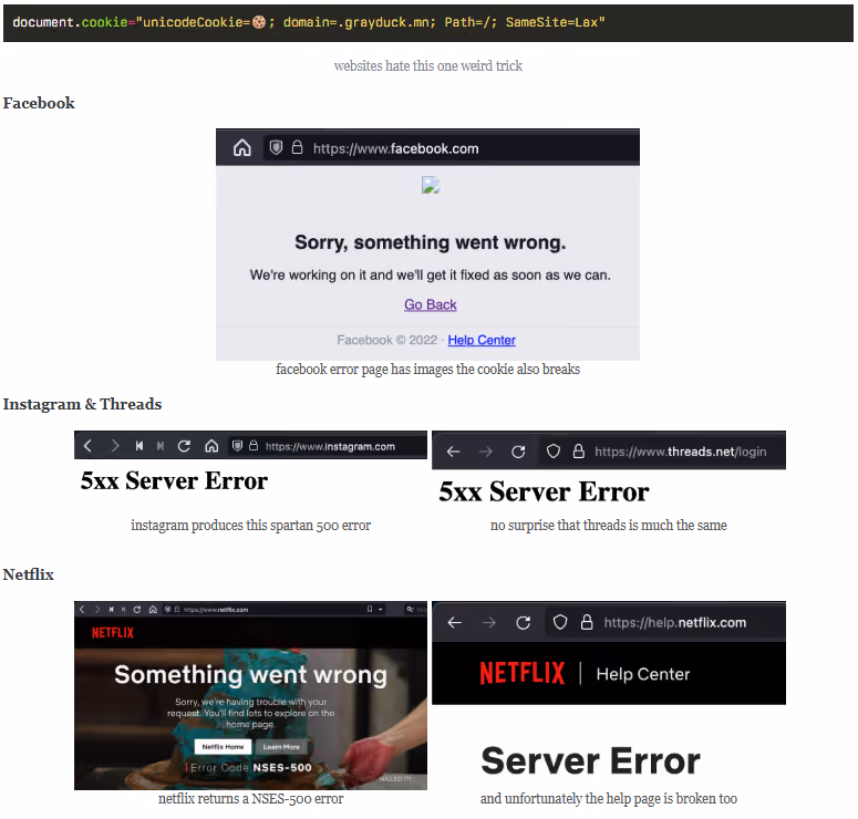 Examples of common website downtime and server errors