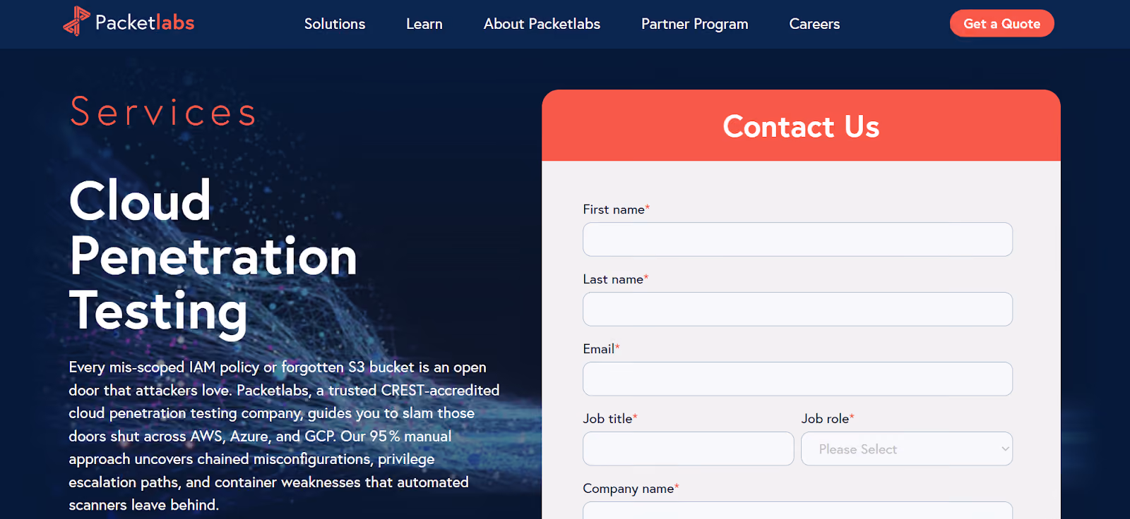 Packetlabs Website Screenshot
