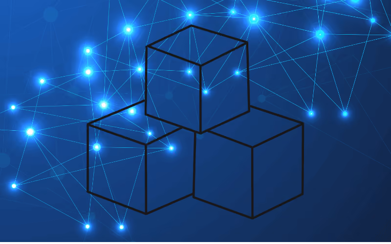 Blue 3D Cubes Cybersecurity Network Graphic