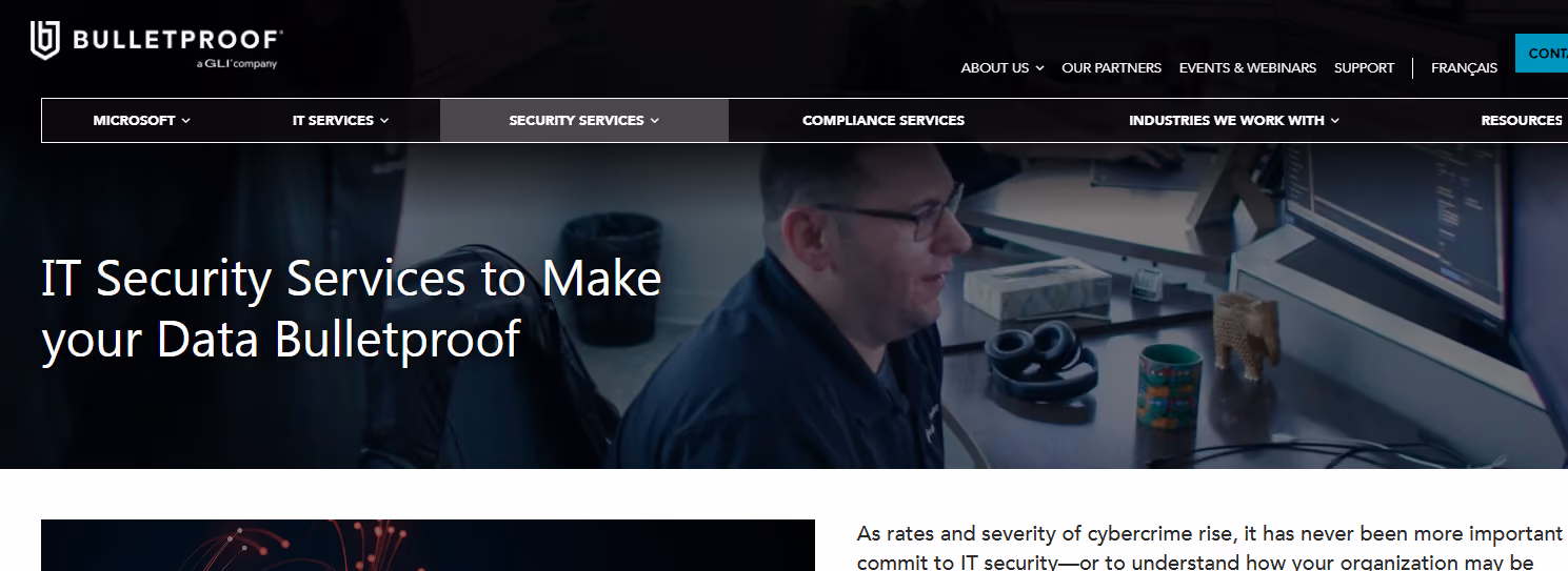 Homepage screenshot of Bulletproof cybersecurity website
