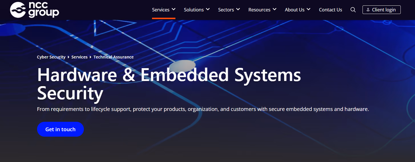 Screenshot of the NCC Group webpage