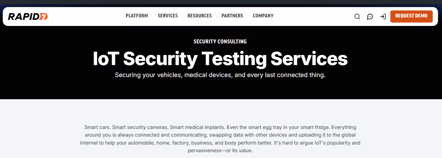 Screenshot of the Rapid7 webpage