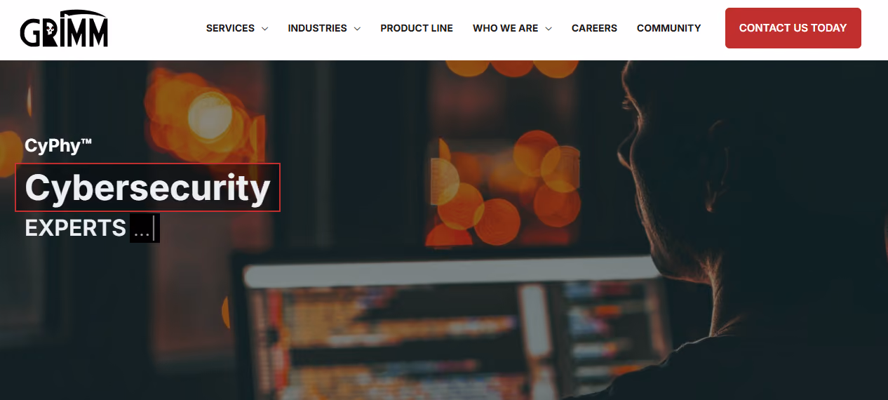 Screenshot of the GRIMM Cyber webpage