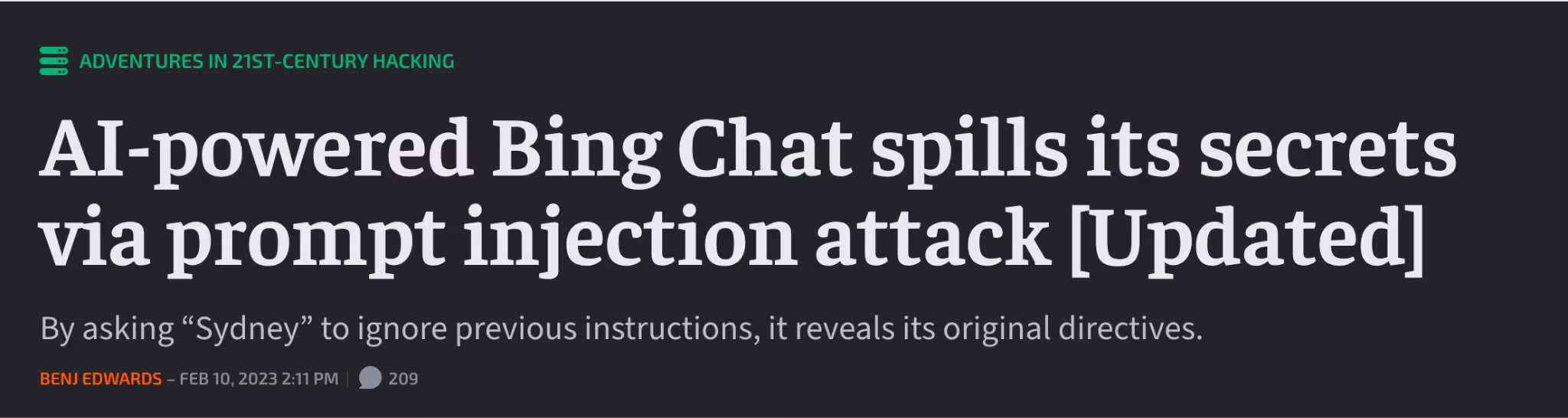 Article Image " AI-Powered Bing Chat spills it's secrets"