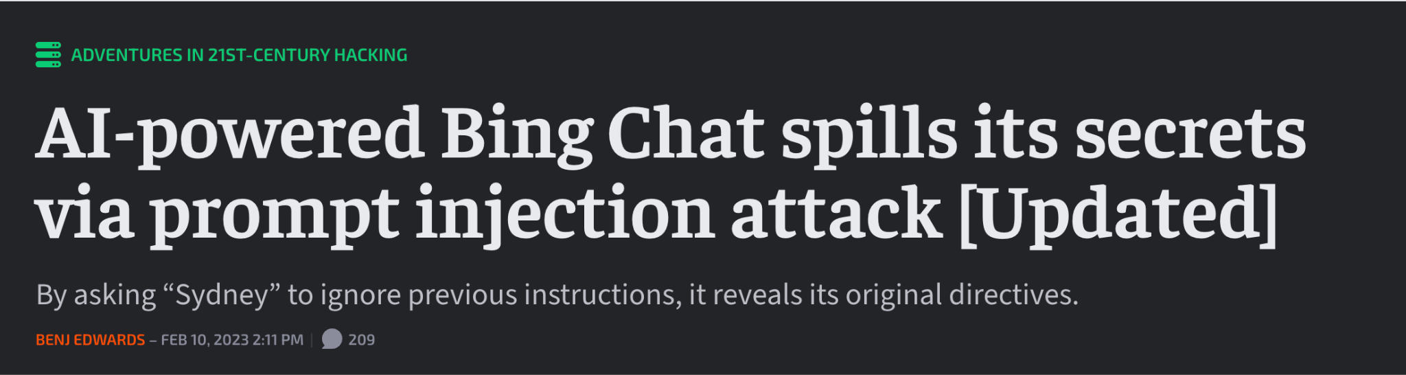 Article Image " AI-Powered Bing Chat spills it's secrets"