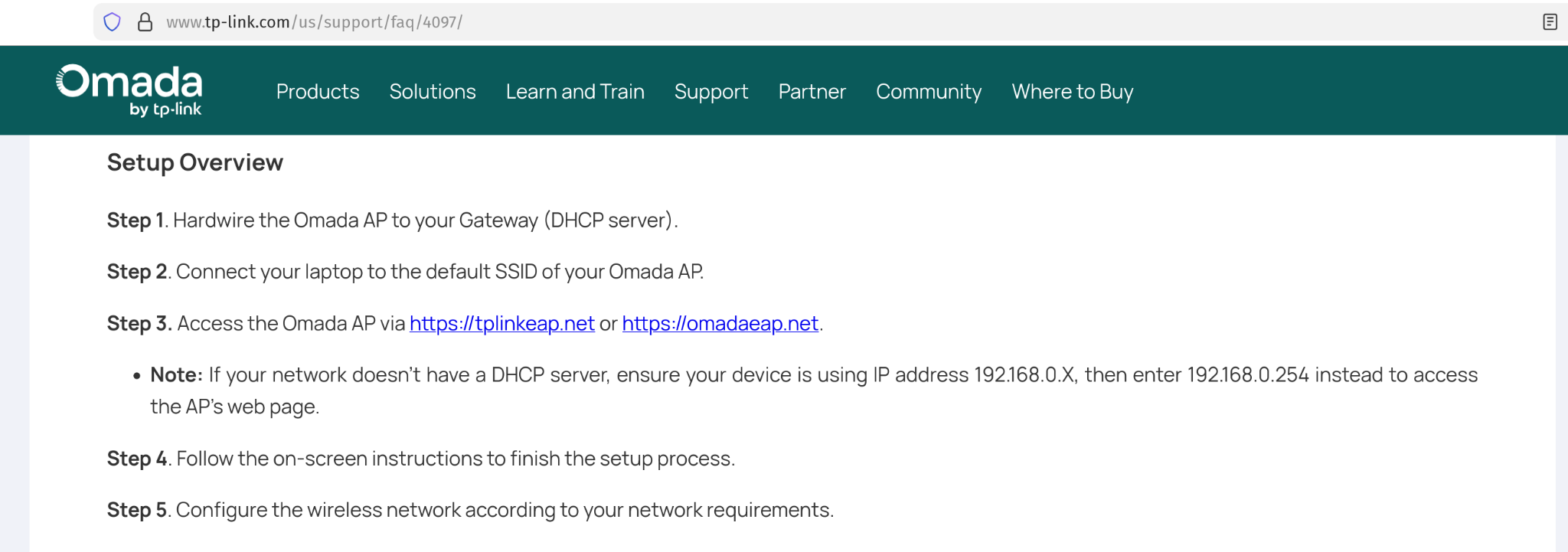 documentation for Omada Networks Enterprise Access Points