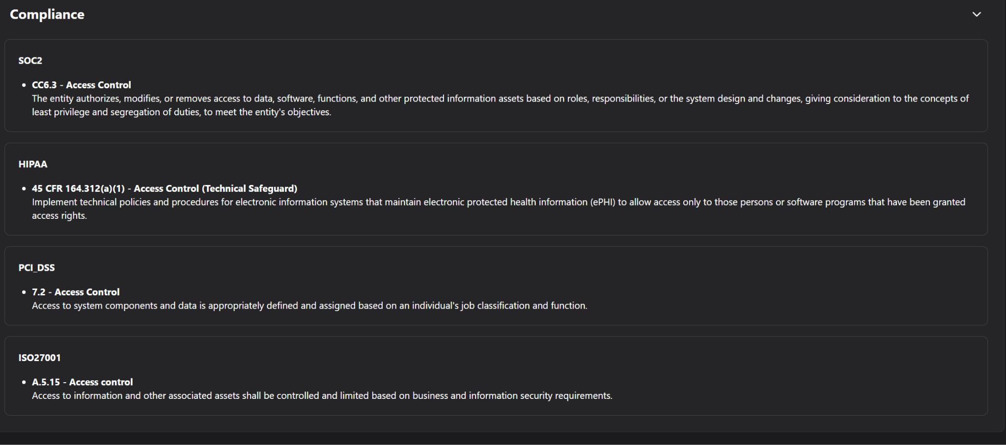 Control-level detail view showing full control text per framework
