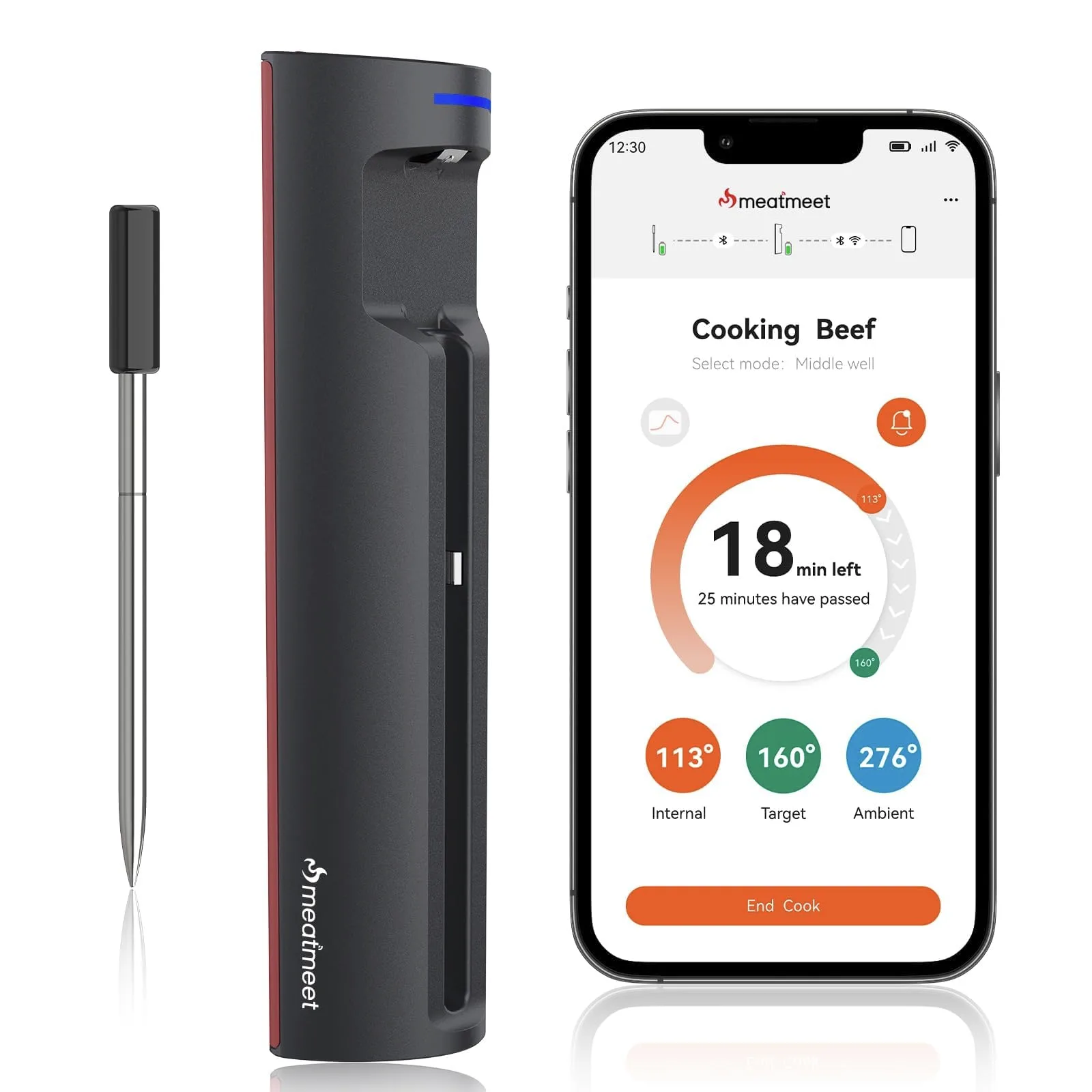 Wireless meat thermometer with mobile app