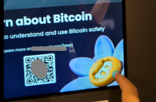 Bitcoin security and education display with QR code