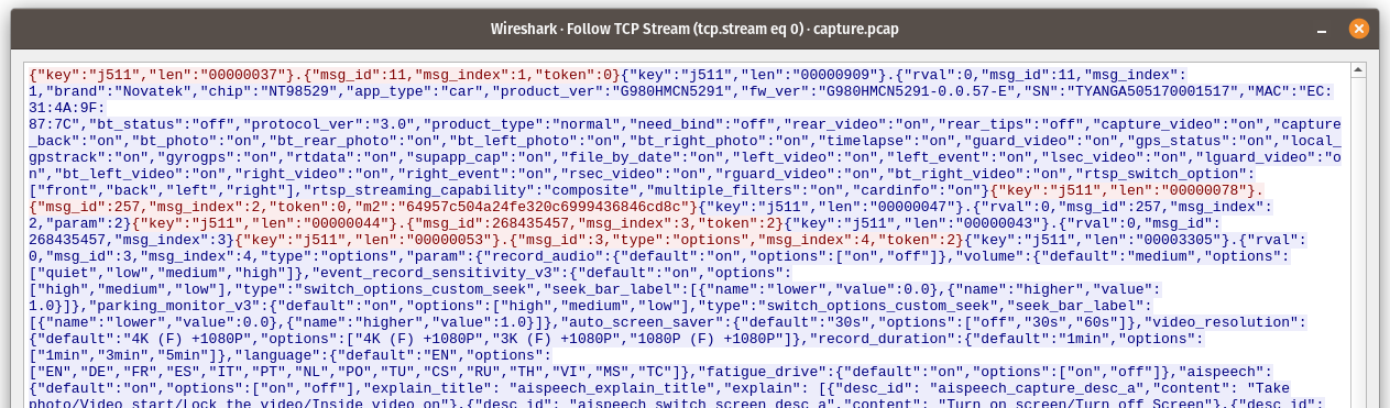 JSON formatted data blob