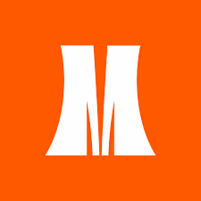 White stylized letter M logo on an orange background.