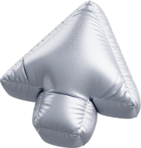Silver inflatable balloon shaped like an upward arrow.