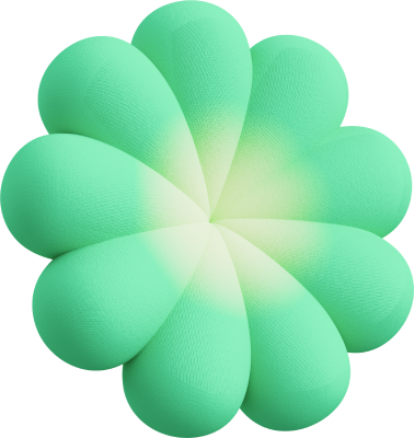 Abstract green flower with eight rounded petals and a textured gradient surface.