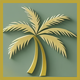 Stylized gold palm tree icon on a green background with a gold border.