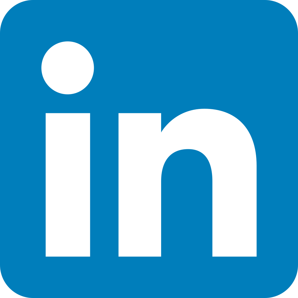LinkedIn logo with white 'in' letters on a blue square background.