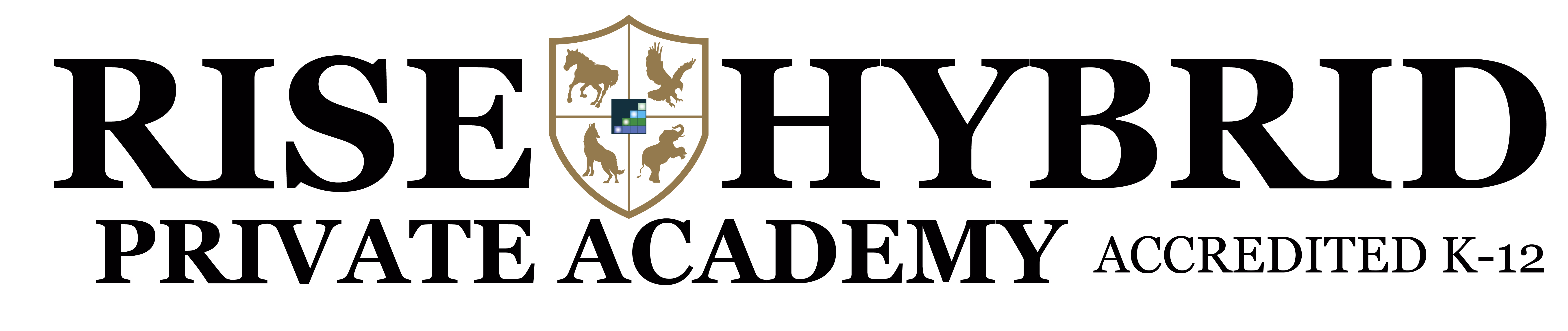 Horizontal Version of RISE Hybrid Logo - Black Text with Logo Shield in-between RISE and Hybrid.