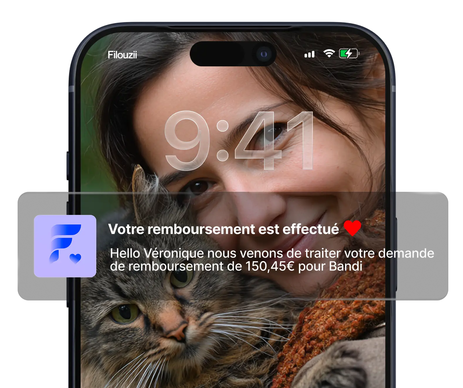 iPhone, ave une notification expliquant que le remboursement de Filouzii pour Bandi à bien était fait. Un remboursement de 150,45 euros