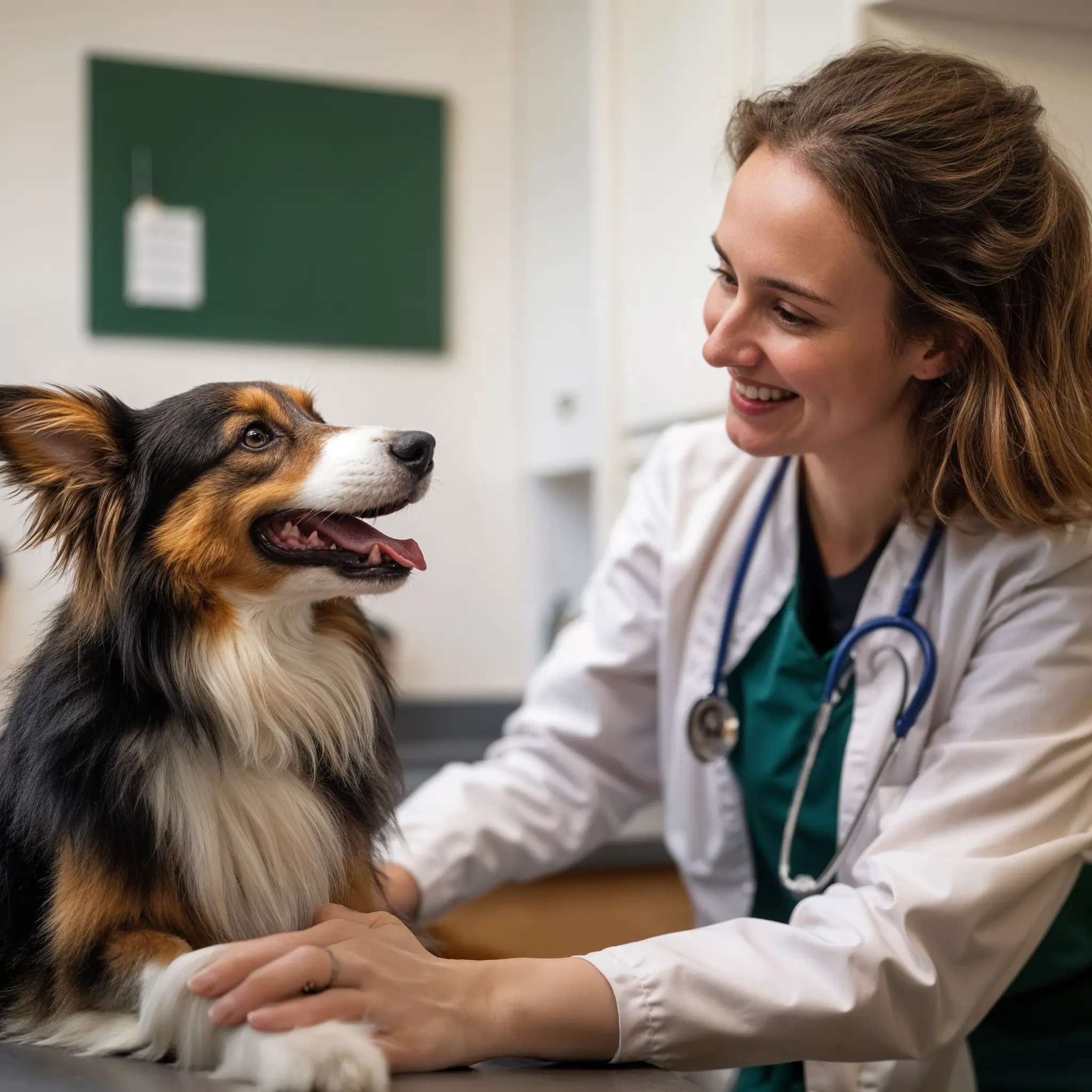 veterinary with dog looking each other
