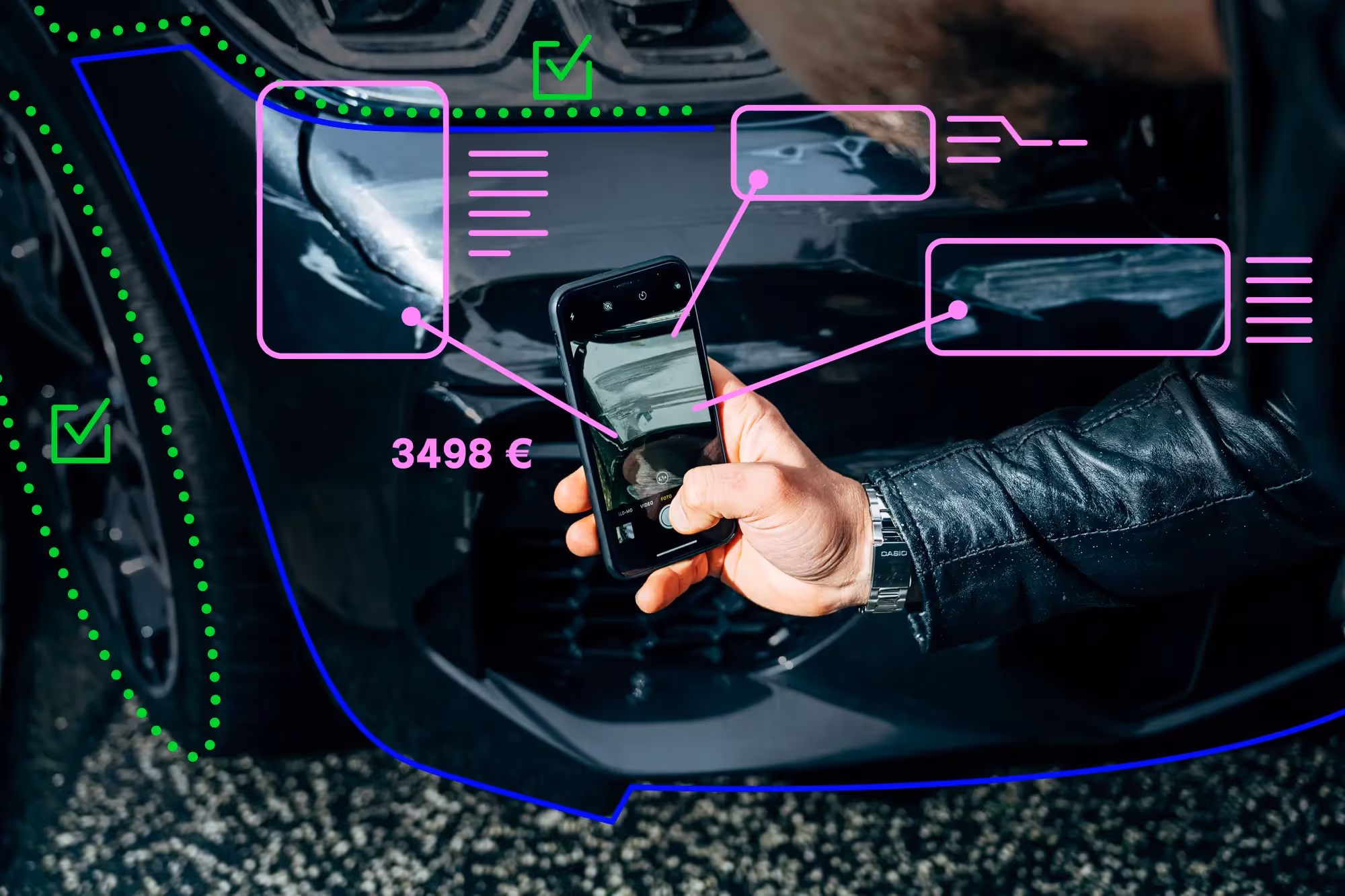Unser Computer-Vision-Modell erkennt Kfz-Schäden anhand von Fotos, identifiziert betroffene Bauteile und prognostiziert Reparaturkosten. Automatisiert, konsistent und in Sekunden statt Tagen.