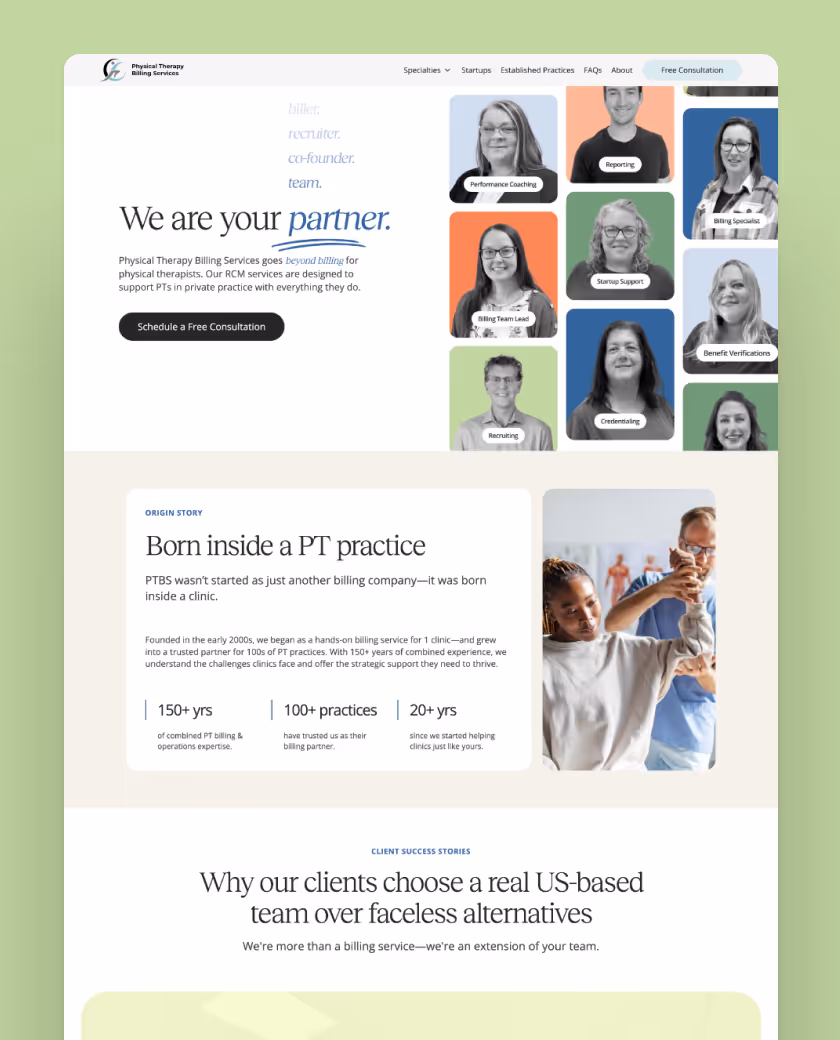 Mockup of client landing page