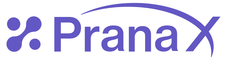 PranaX logo with stylized dots and a curved line extending from the letter X.