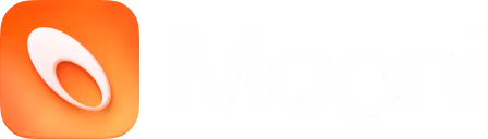 Mooni brand logo with an abstract oval shape inside an orange square and the word 'Mooni' in white text.