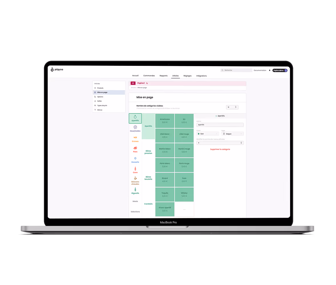 personnaliser menu depuis le back office de la caisse