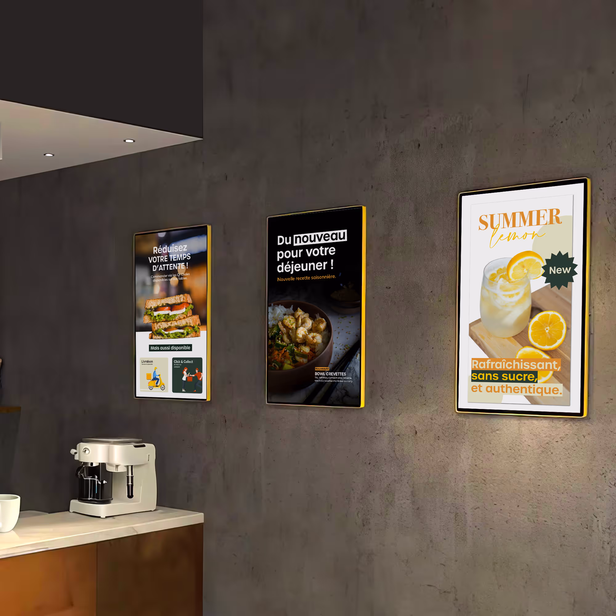 3 écrans pour affichage dynamique dans commerce