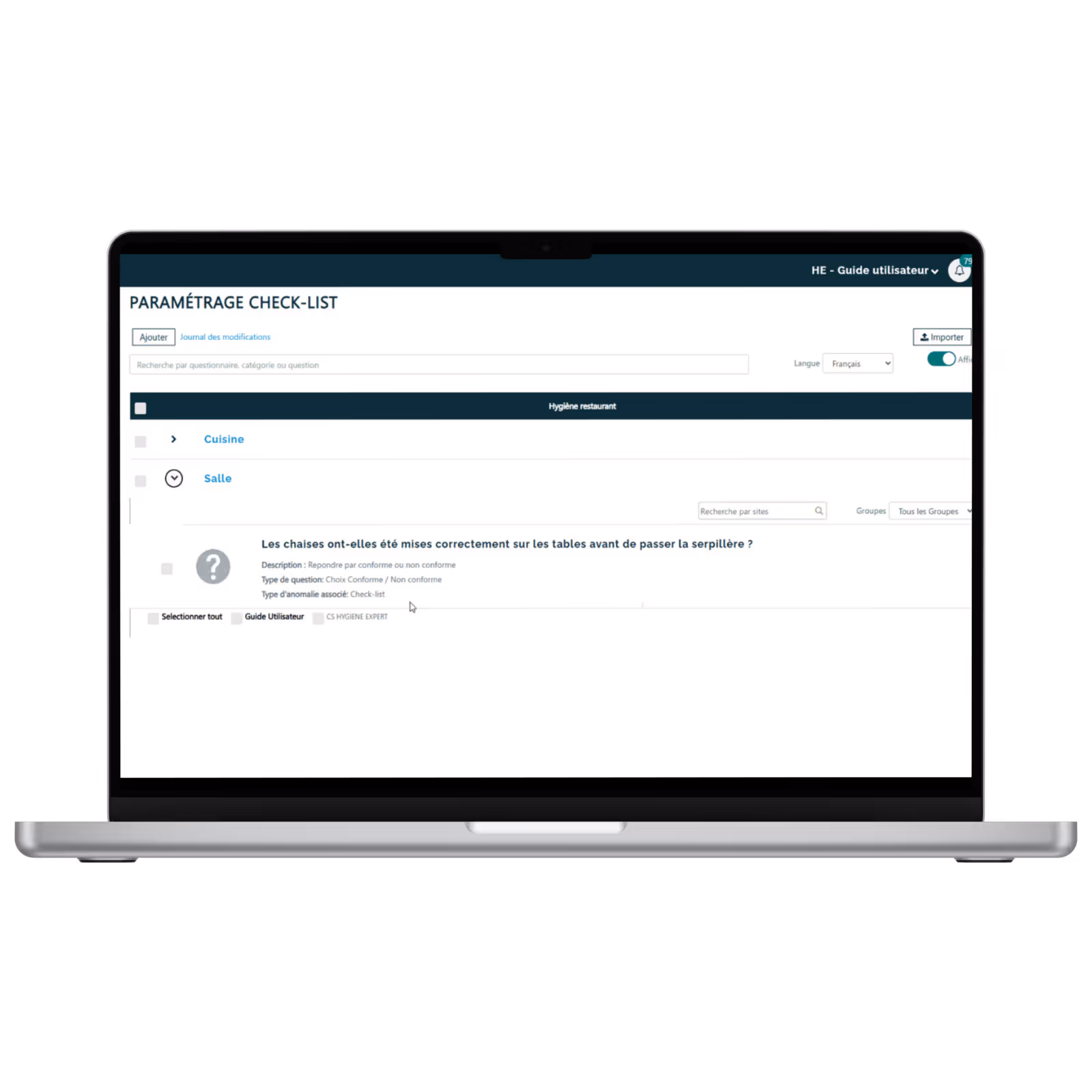 Ordinateur montrant les tâches pré-établies pour gagner du temps sur son Plan de Maîtrise Sanitaire