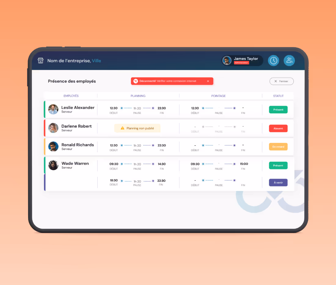 application tablette smartphone pour suivi et gestion pointage entreprise