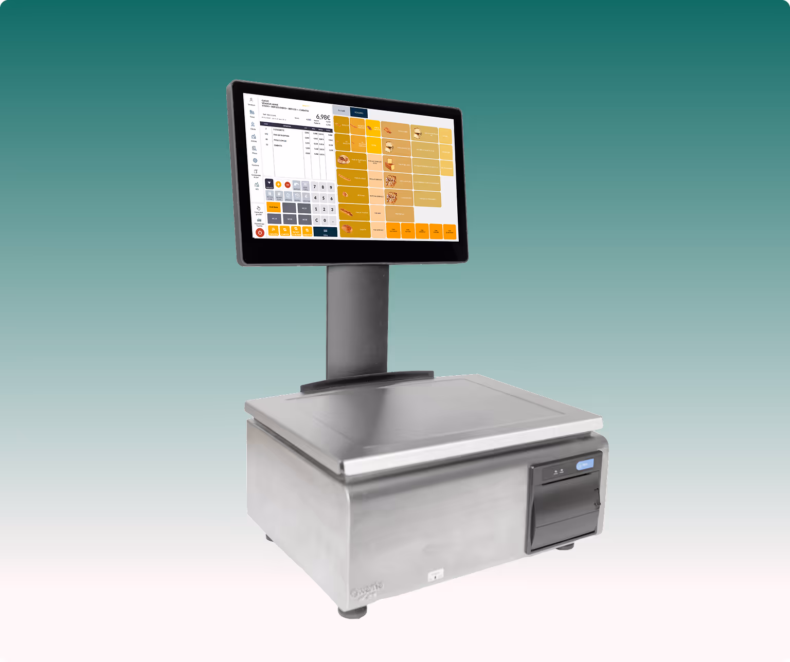 balance connectée avec écran de caisse