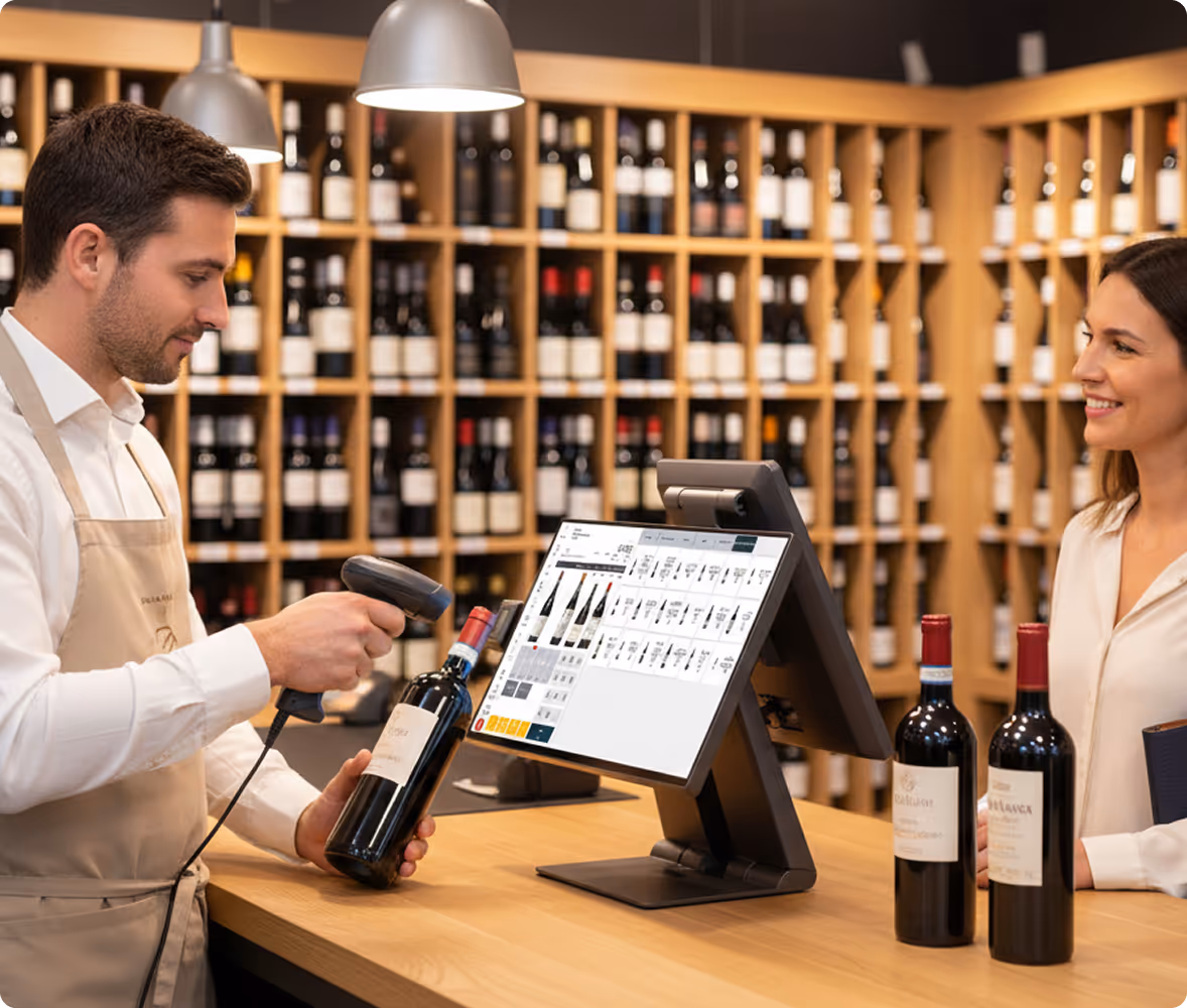 caviste équipé d'une caisse Popina K avec programme de fidélité client