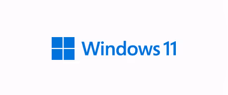 Logo de Windows 11 avec icône en forme de fenêtre bleue à gauche.